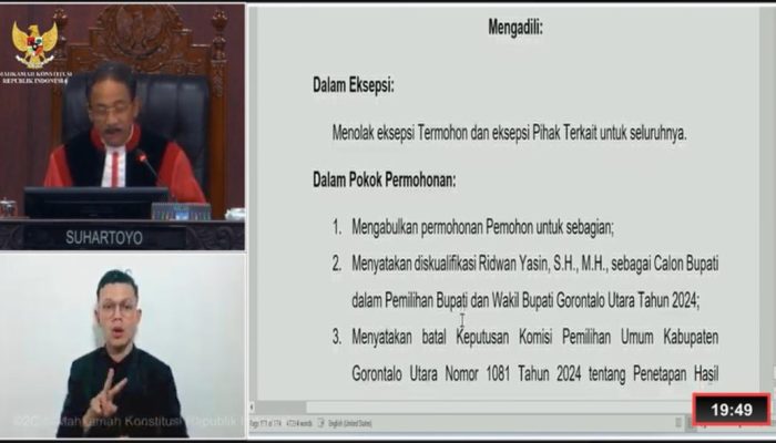 MK Perintahkan PSU Pilkada Gorontalo Utara, Karena Ridwan Yasin Didiskualifikasi Sebagai Calon