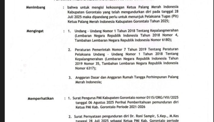 PMI Provinsi Gorontalo Resmi Menunjuk Sumanti Maku Jadi Plt Ketua PMI Kabupaten